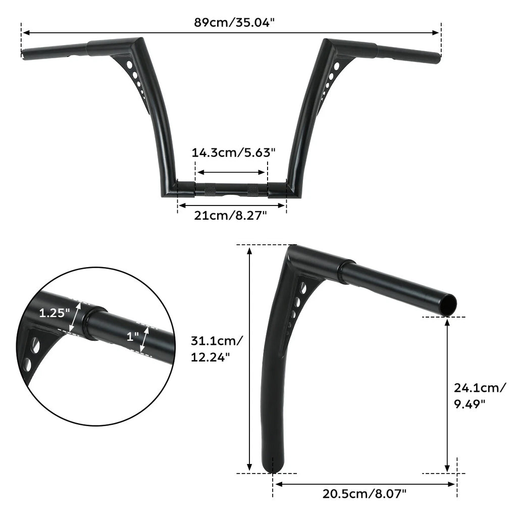 12" Rise 1-1/4" Fat Ape Hangers Handlebars for Harley FLST FXST