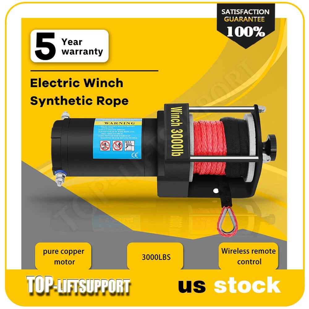 3000LBS Electric Winch for Truck Trailer - Waterproof Synthetic Rope
