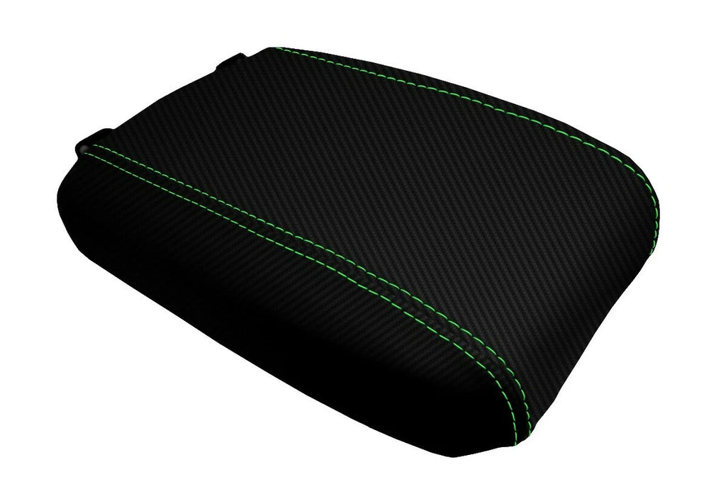 Console Lid Armrest Cover for Toyota Tacoma (2016–2019) Carbon Fiber Green Stitch