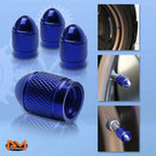 Set of 4 Blue Aluminum Tire Stem Caps for Universal Vehicles