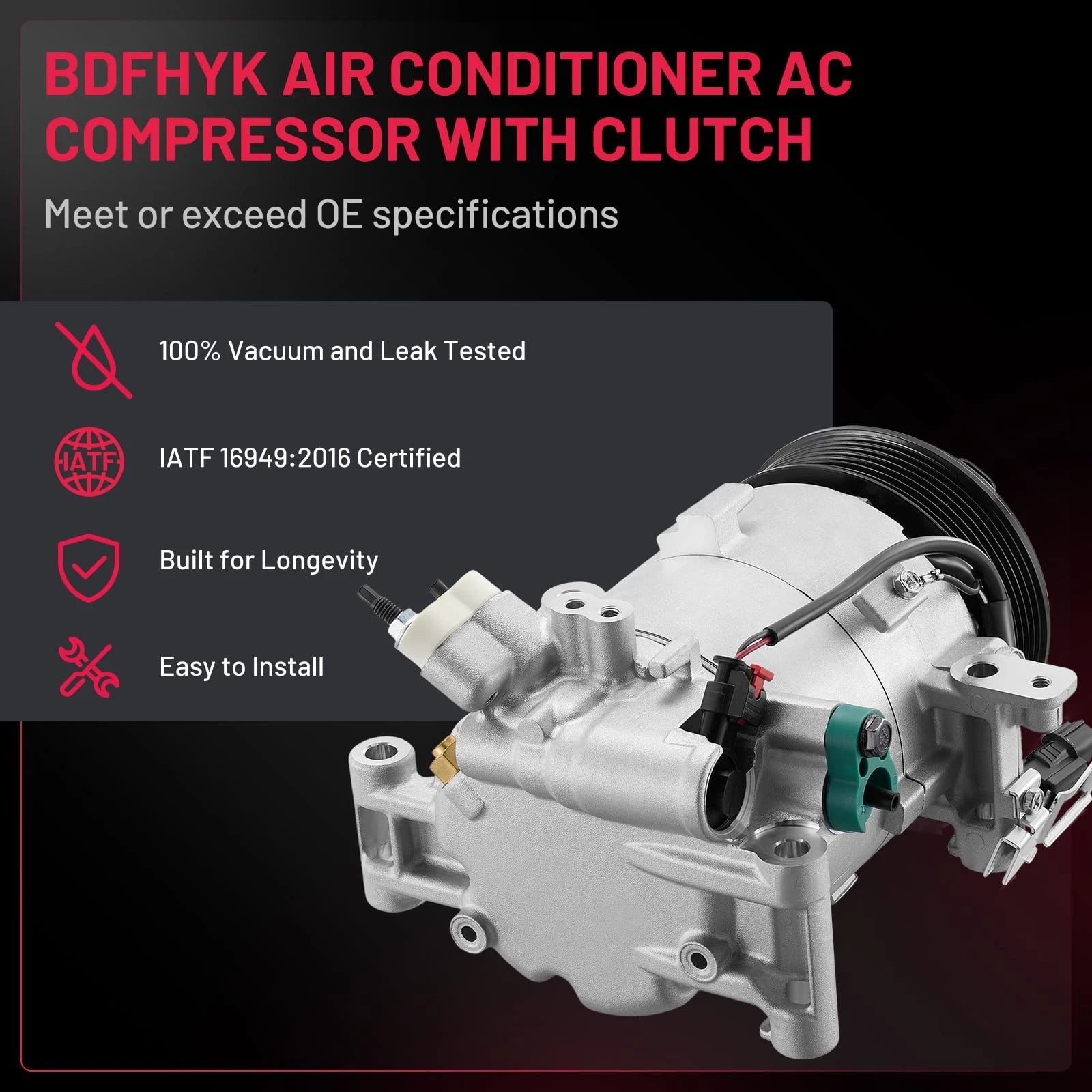 12V AC Compressor for Honda Civic L4 2.0L 2016-2021, 1.5L 2016-2017 CO29272C