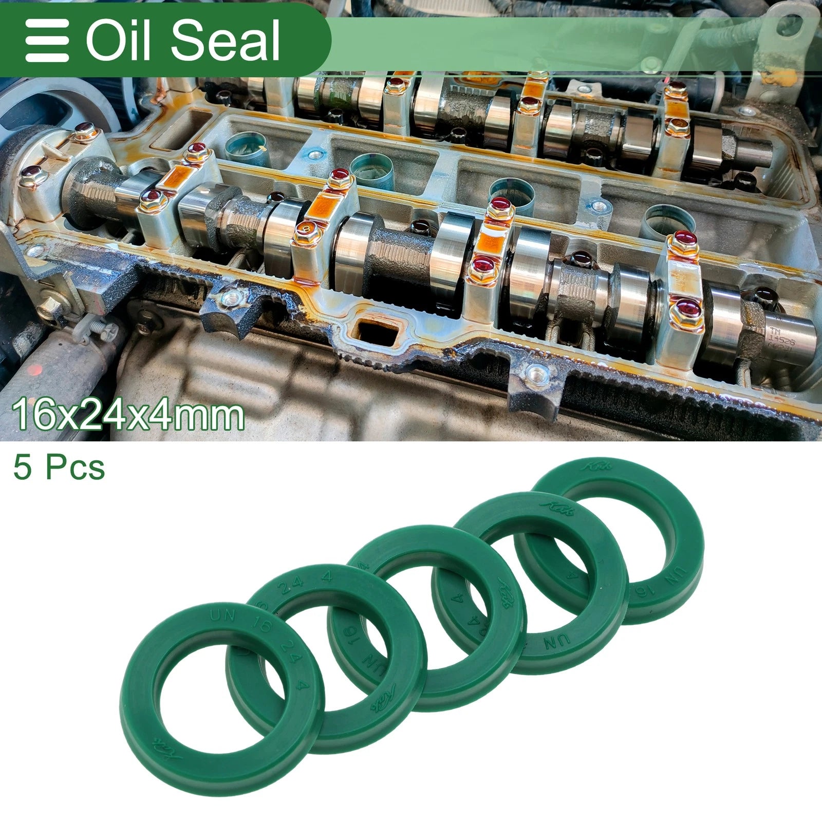 Set of 5 Oil Seal Rotary Shaft Seal 16x24x4mm High Pressure Green