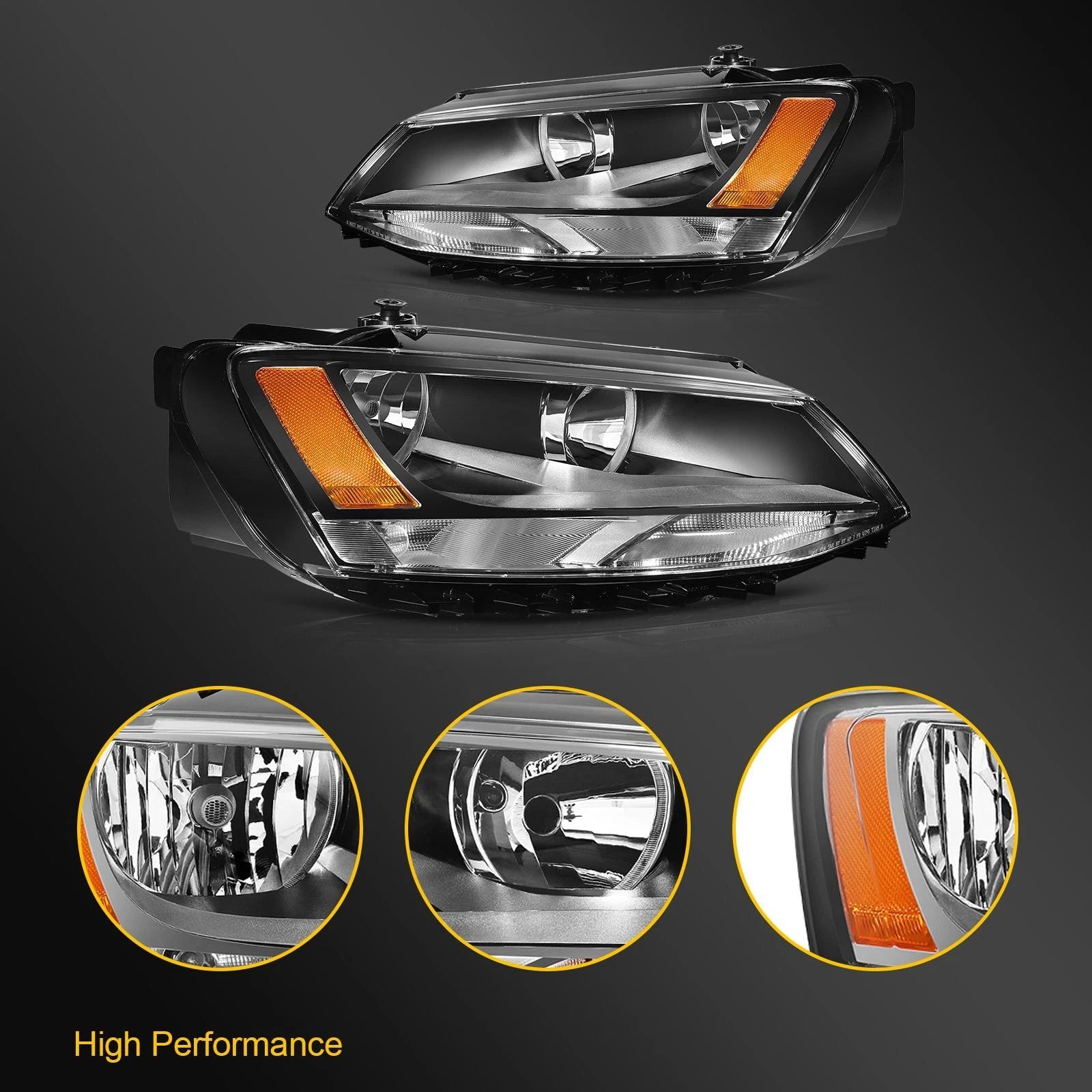 Headlights for Volkswagen Jetta Sedan MK6 (2011–2018) Black Housing
