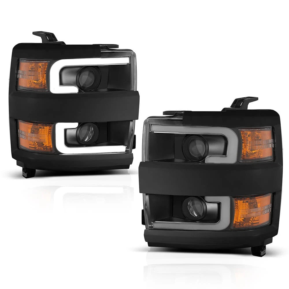 Black Clear Lens Headlights w Switchback for 2015–2019 Chevy Silverado 2500HD
