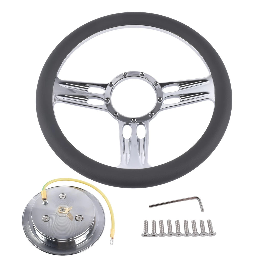 Chrome 14" Half Wrap Steering Wheel for Universal Fit (9 Holes)