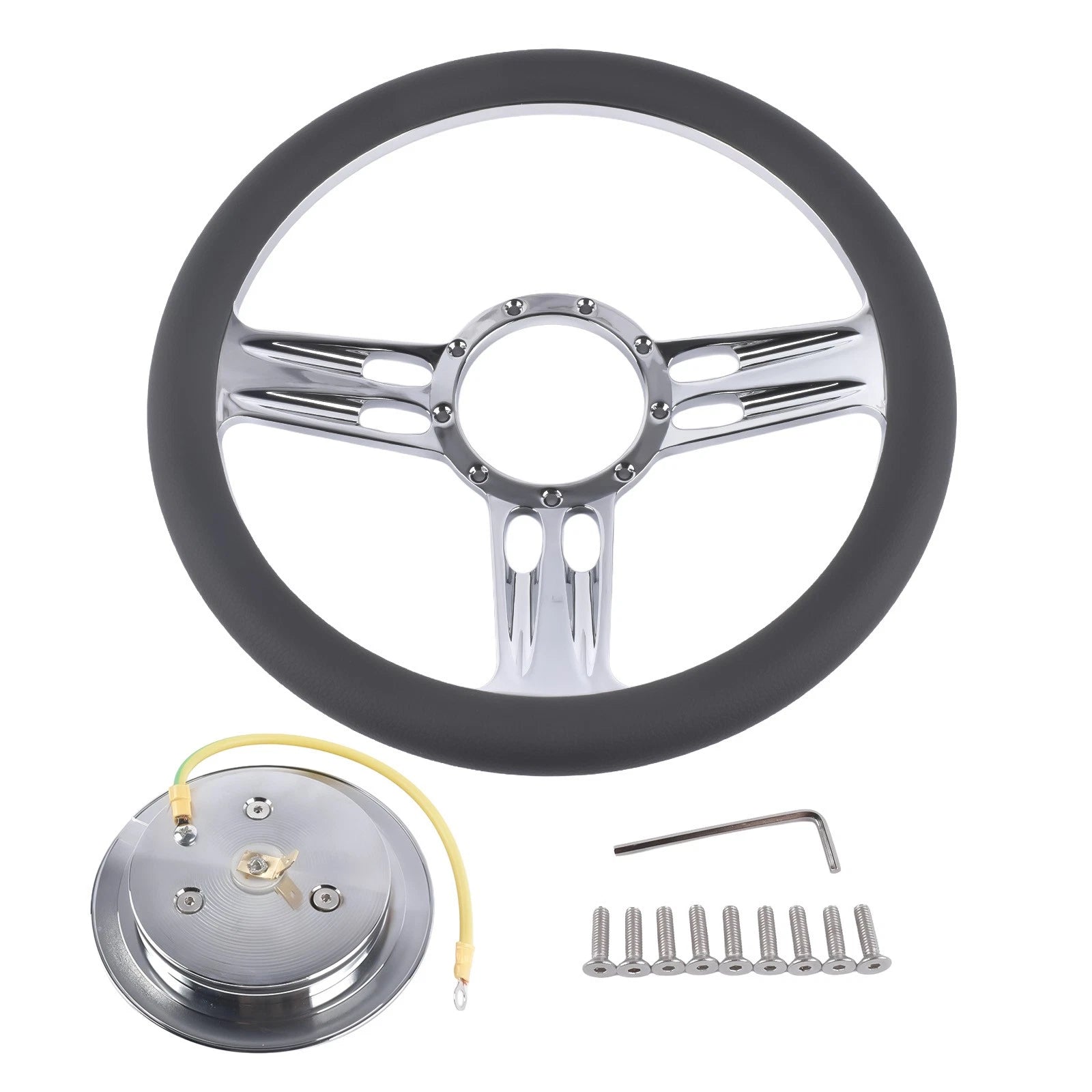 Chrome 14" Half Wrap Steering Wheel for Universal Fit (9 Holes)
