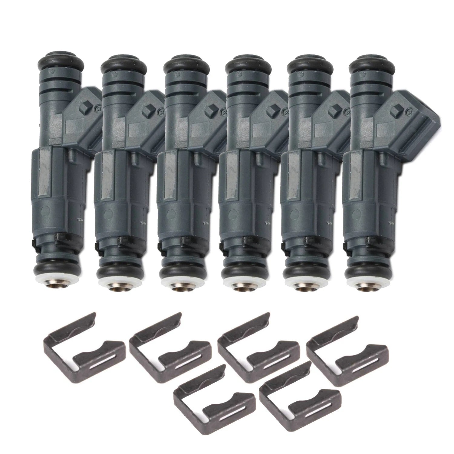 Set of 6 Bosch Fuel Injectors & Clips for BMW E36 328i 528i M3 Z3 L6