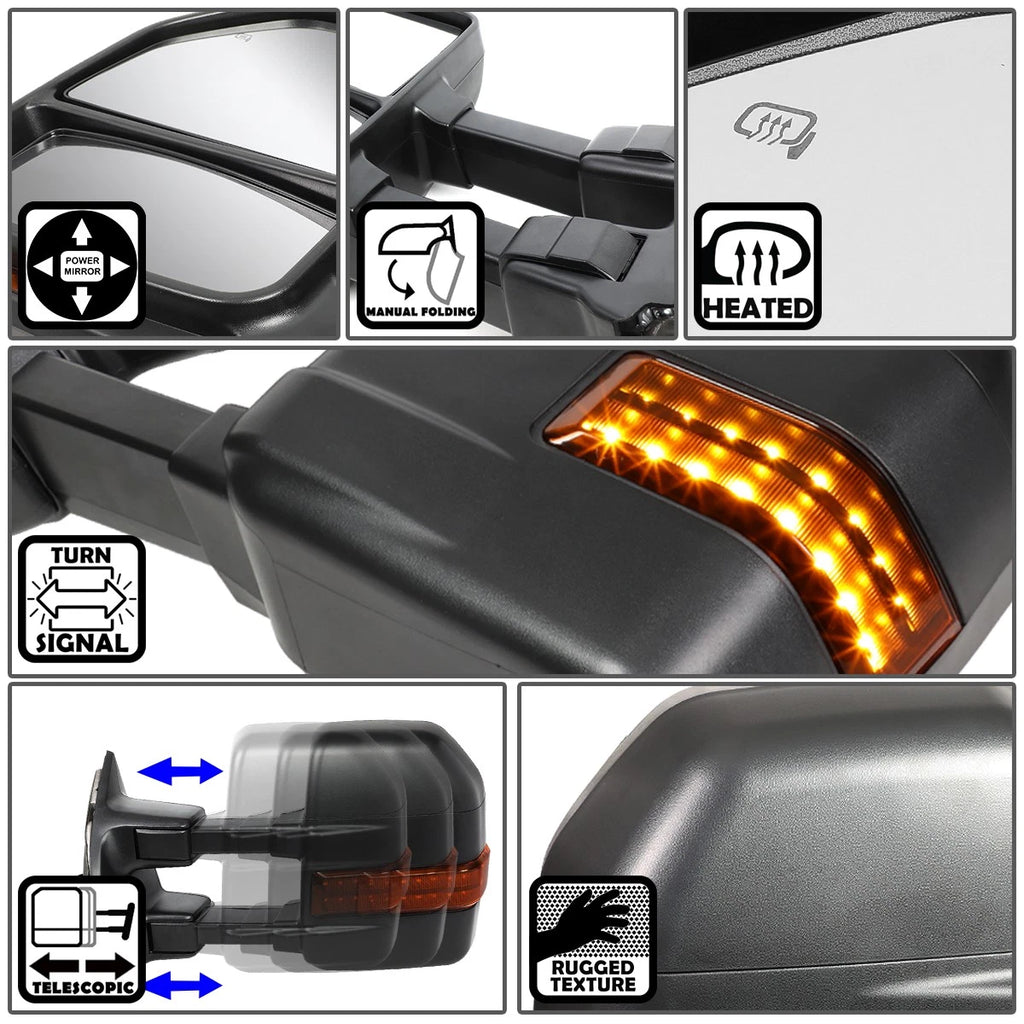 Pair of Power Heated LED Turn Signal Towing Mirrors for Ford F250 (2008–2016)