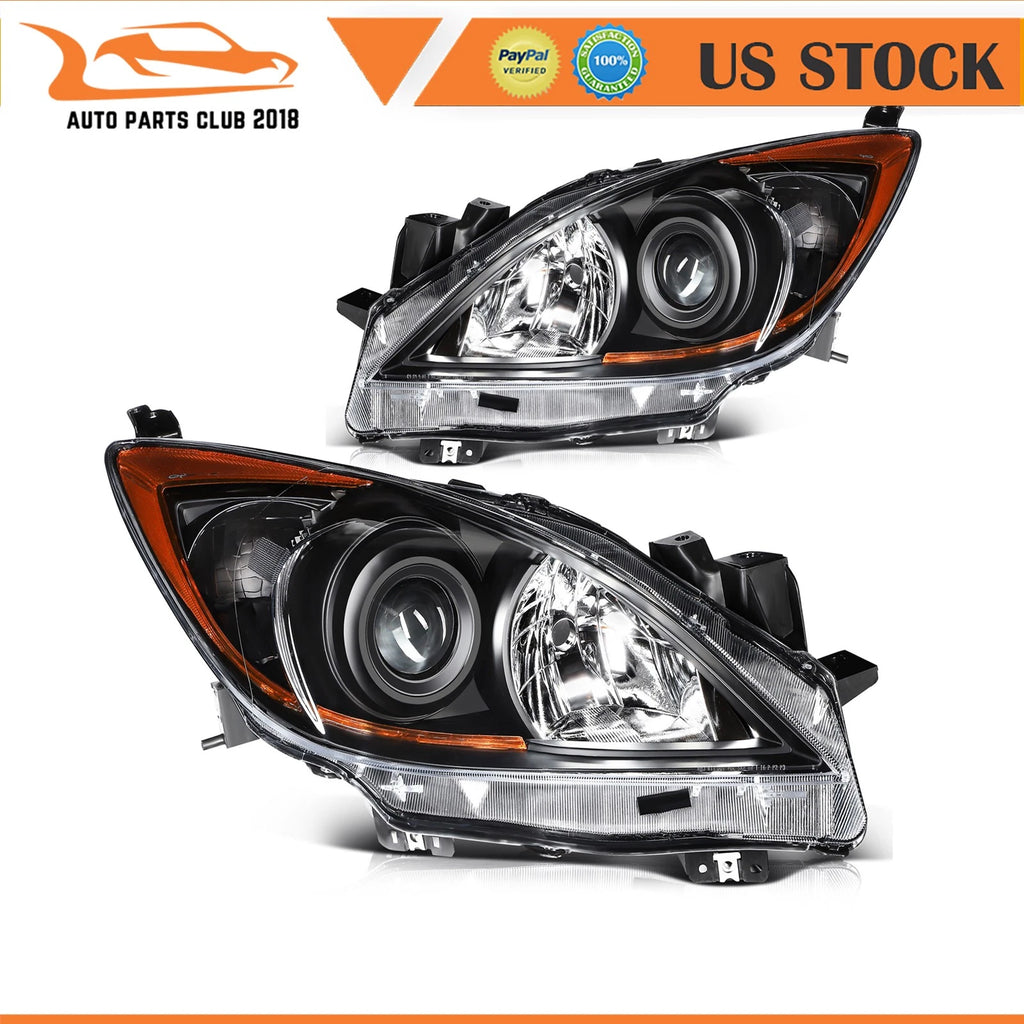 Set of 2 Black Housing Clear Lens Headlights for Mazda 3 (2010–2013)