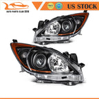 Set of 2 Black Housing Clear Lens Headlights for Mazda 3 (2010–2013)
