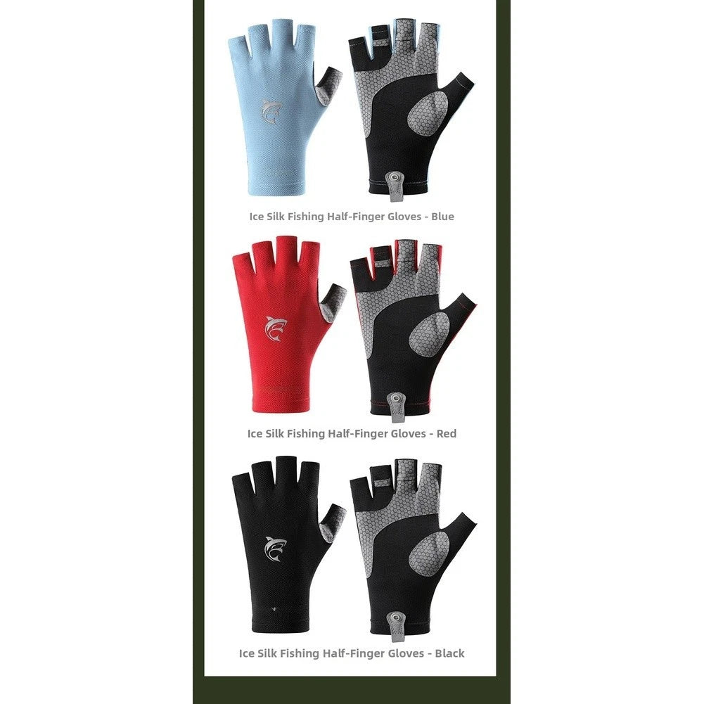 Half Finger Fishing Gloves with UV Protection, Non-Slip Latex