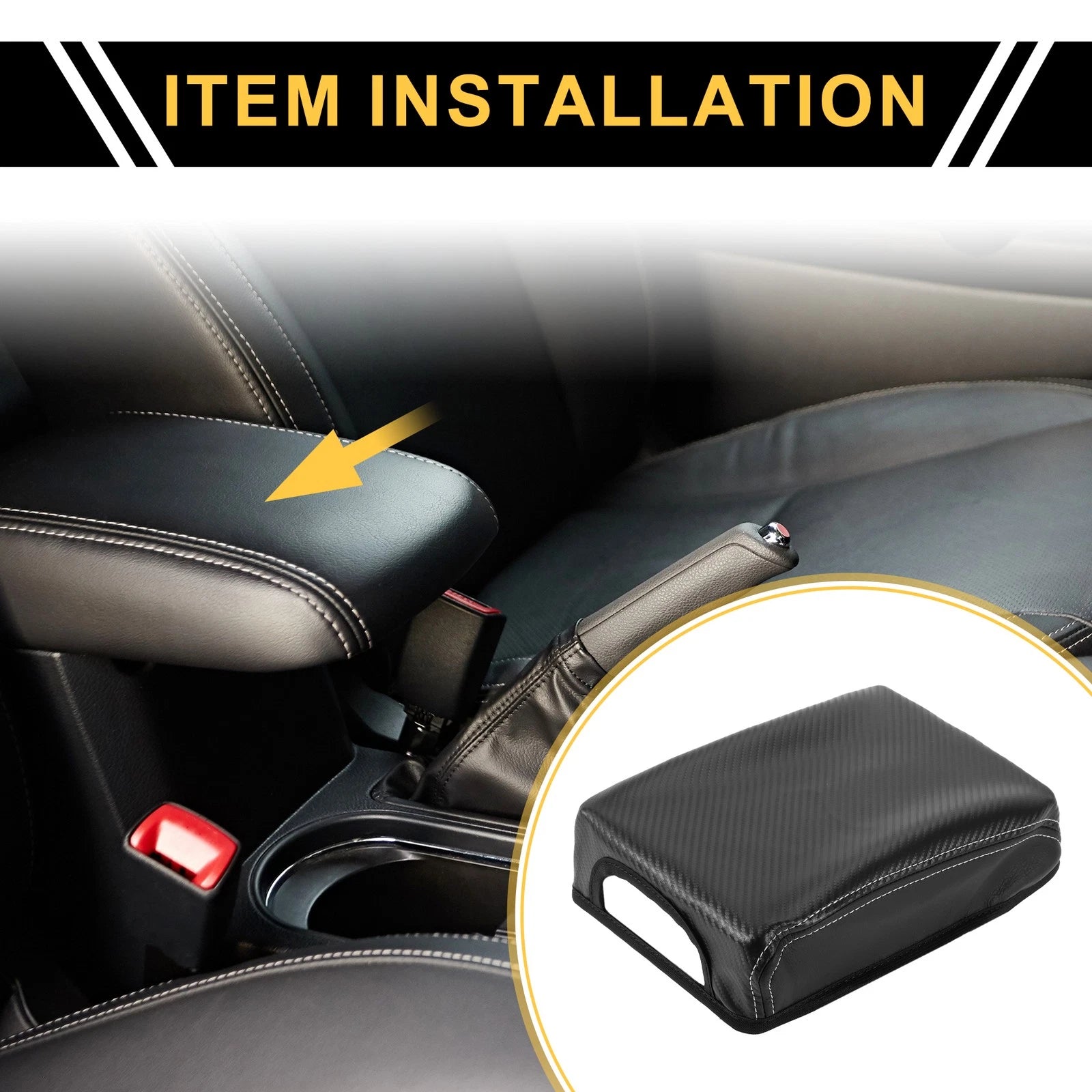Center Console Lid Armrest Cover for Toyota Tacoma (2016–2020) Faux Leather Black