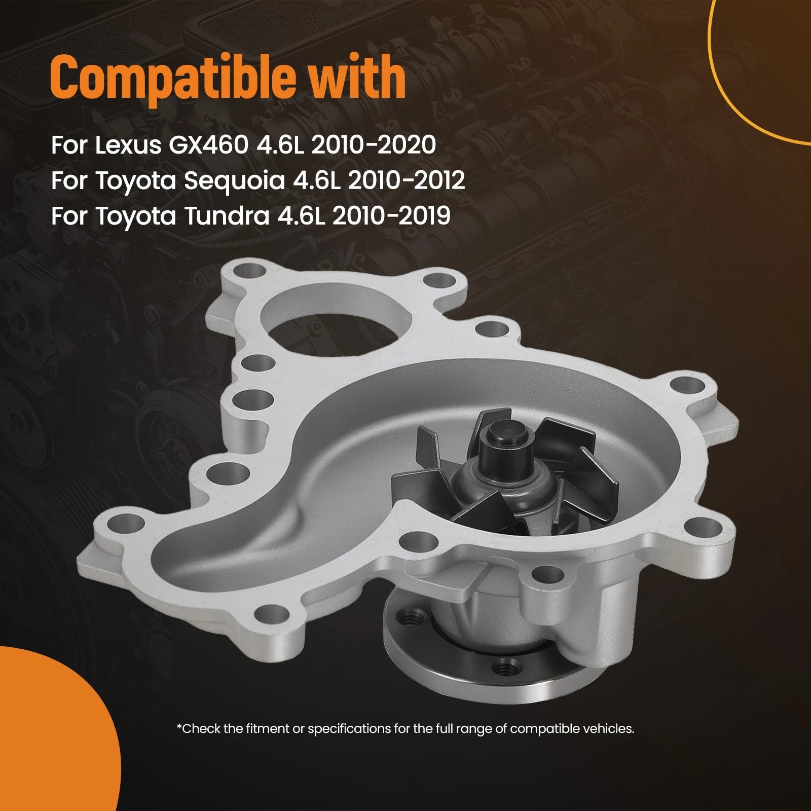Coolant Water Pump for Toyota Tundra 4.6L (2010–2019) 1704070 AW6336