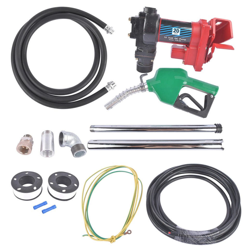 High Flow 20GPM 12V Fuel Transfer Pump w/ Automatic Nozzle for Gasoline