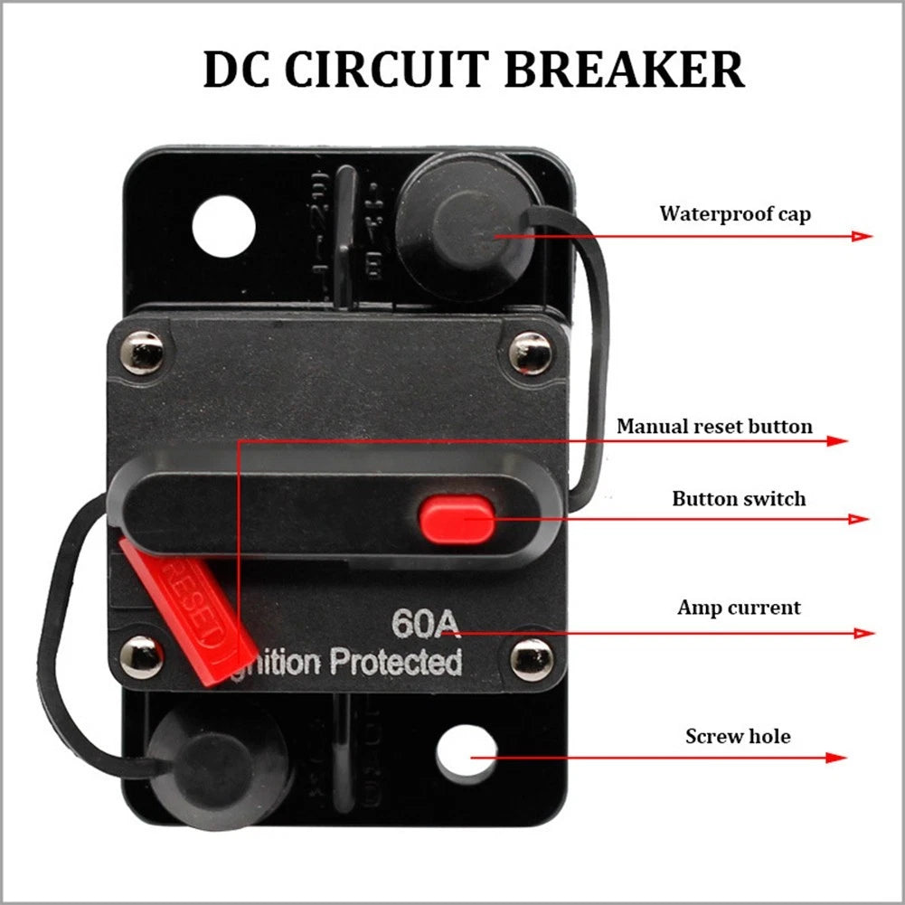 60A Manual Reset Circuit Breaker for 12V 48V Car Boat Applications
