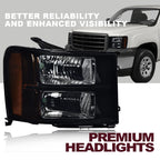 Smoked Black Headlights for GMC Sierra 1500 2500 3500 (2007–2014)