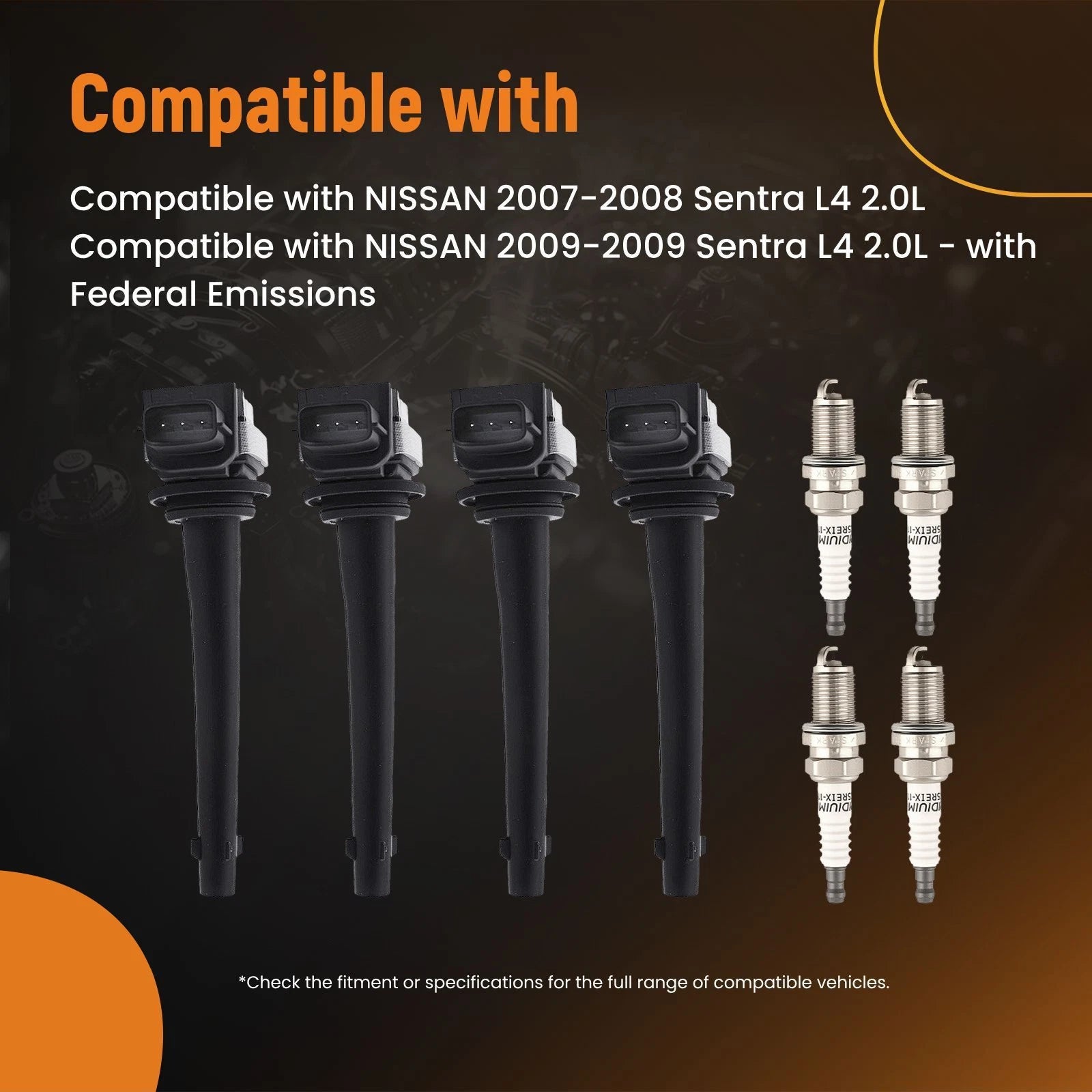 Set of 4 Ignition Coils for Nissan Sentra 2.0L (2007–2009)