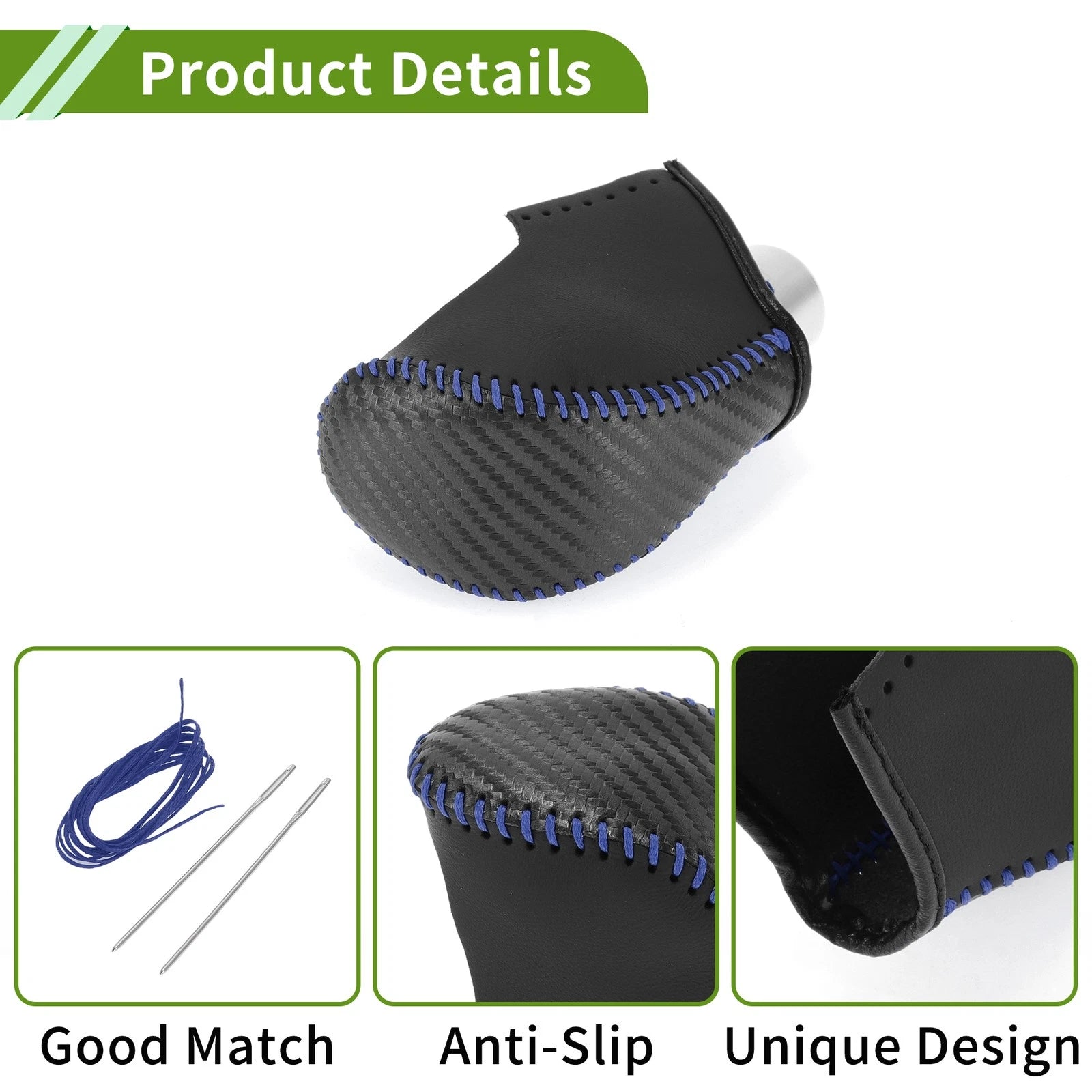 Gear Shift Knob Cover for Nissan Rogue (2017–2020) Black Carbon Fiber Blue