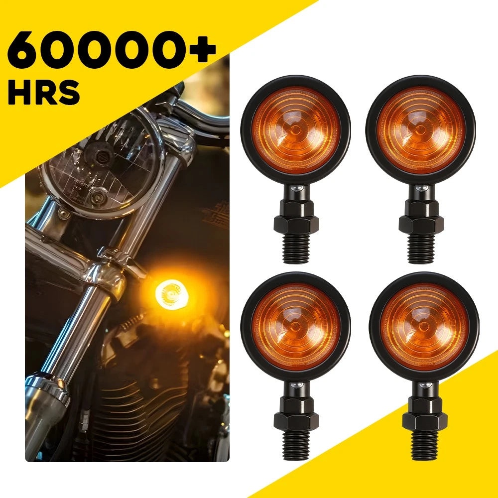 4X LED Turn Signals for Motorcycle (Amber Lens, Black)