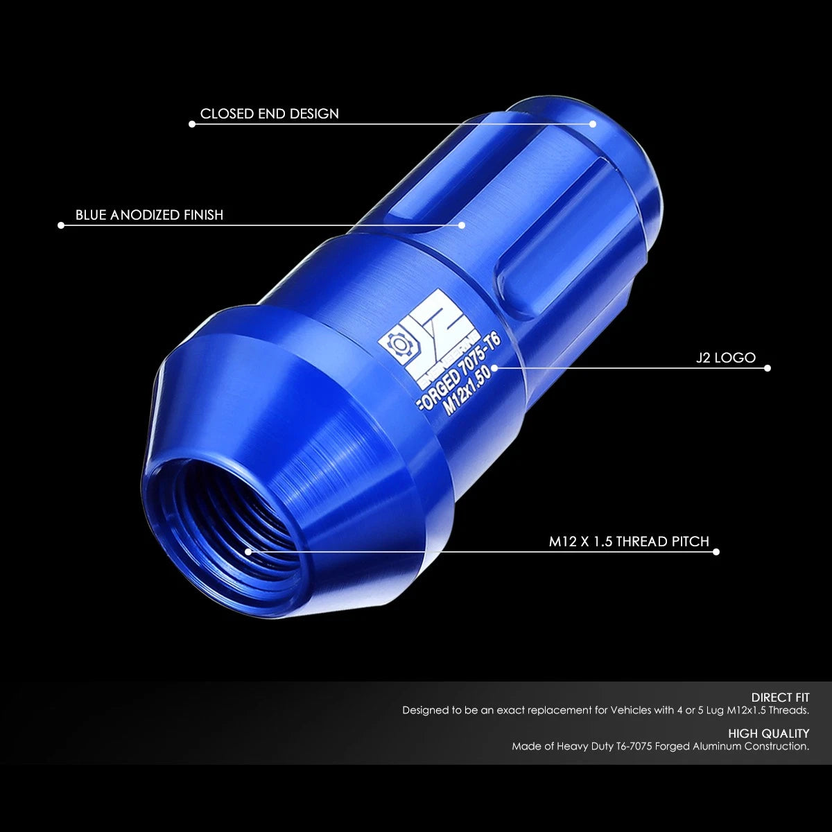 Set of 20 Closed End Lug Nuts M12 X1.5 24mm OD for J2 Aluminum