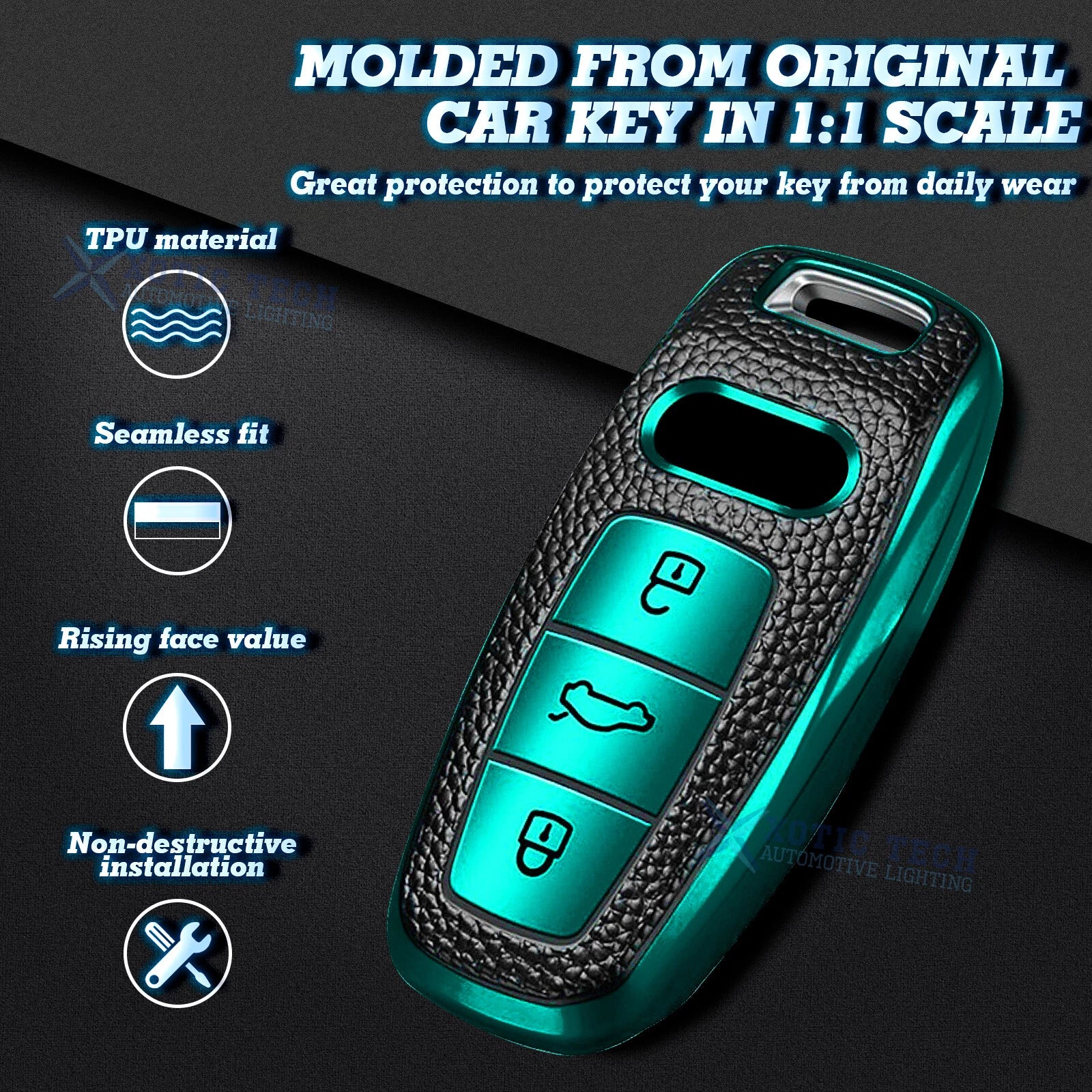 TPU Remote Fob Cover for Audi A3 A6L A7 e-Tron (Silver Green) (2010-2024)