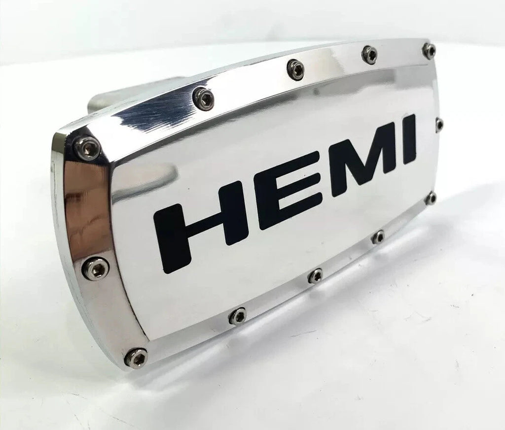 Tow Hitch Cover Plug with Chrome Black Script Logo for Dodge Hemi (2005–2010)
