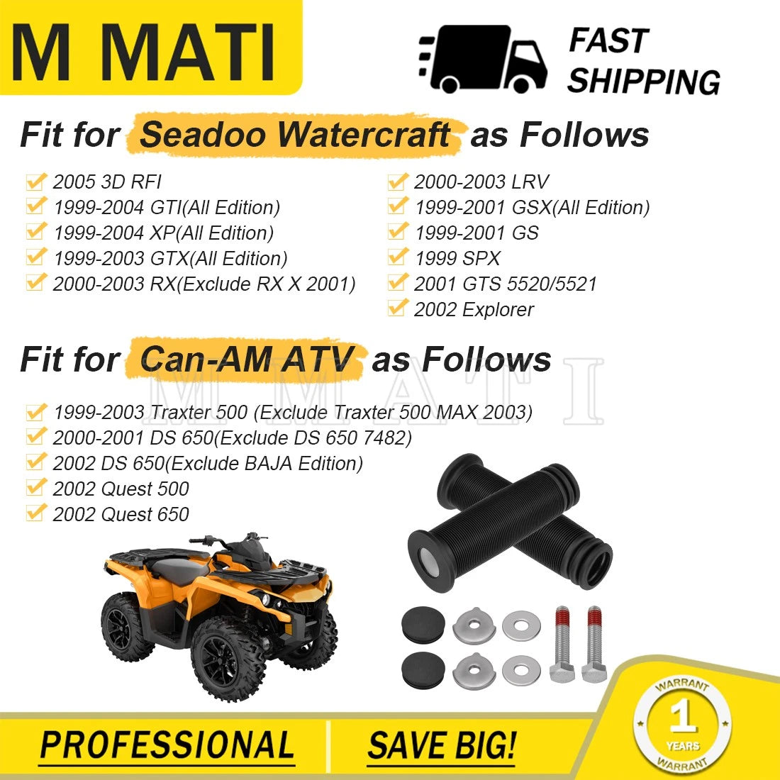 Handlebar Grip Kit for SeaDoo GTI GTX XP (1999–2004) 295500691