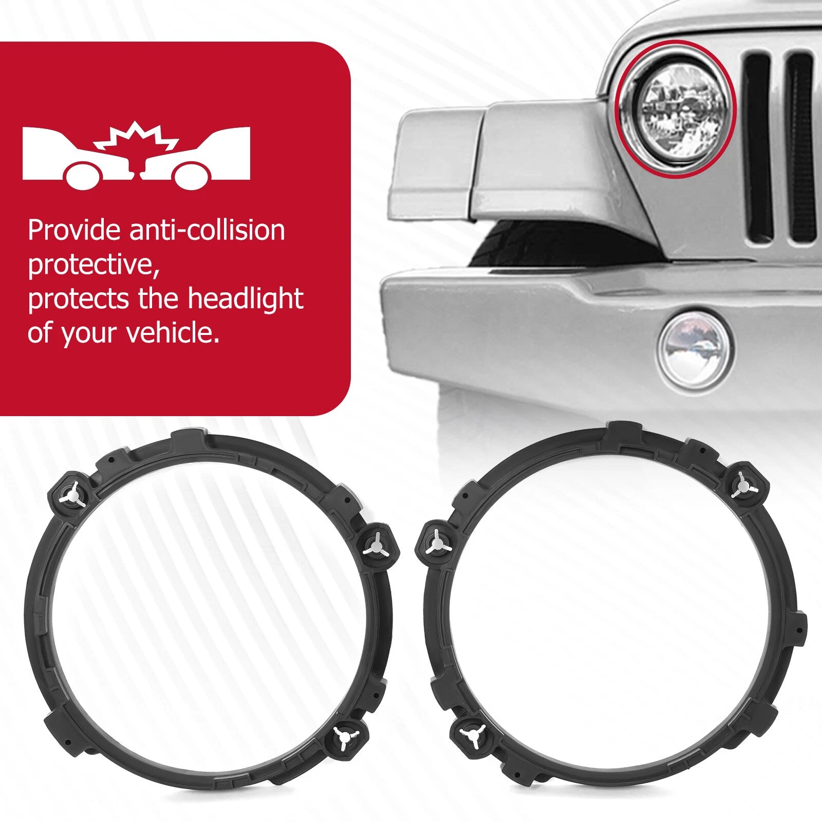 Set of 2 Headlight Bezel Mount Bracket Rings for Jeep Wrangler TJ (1997-2006)