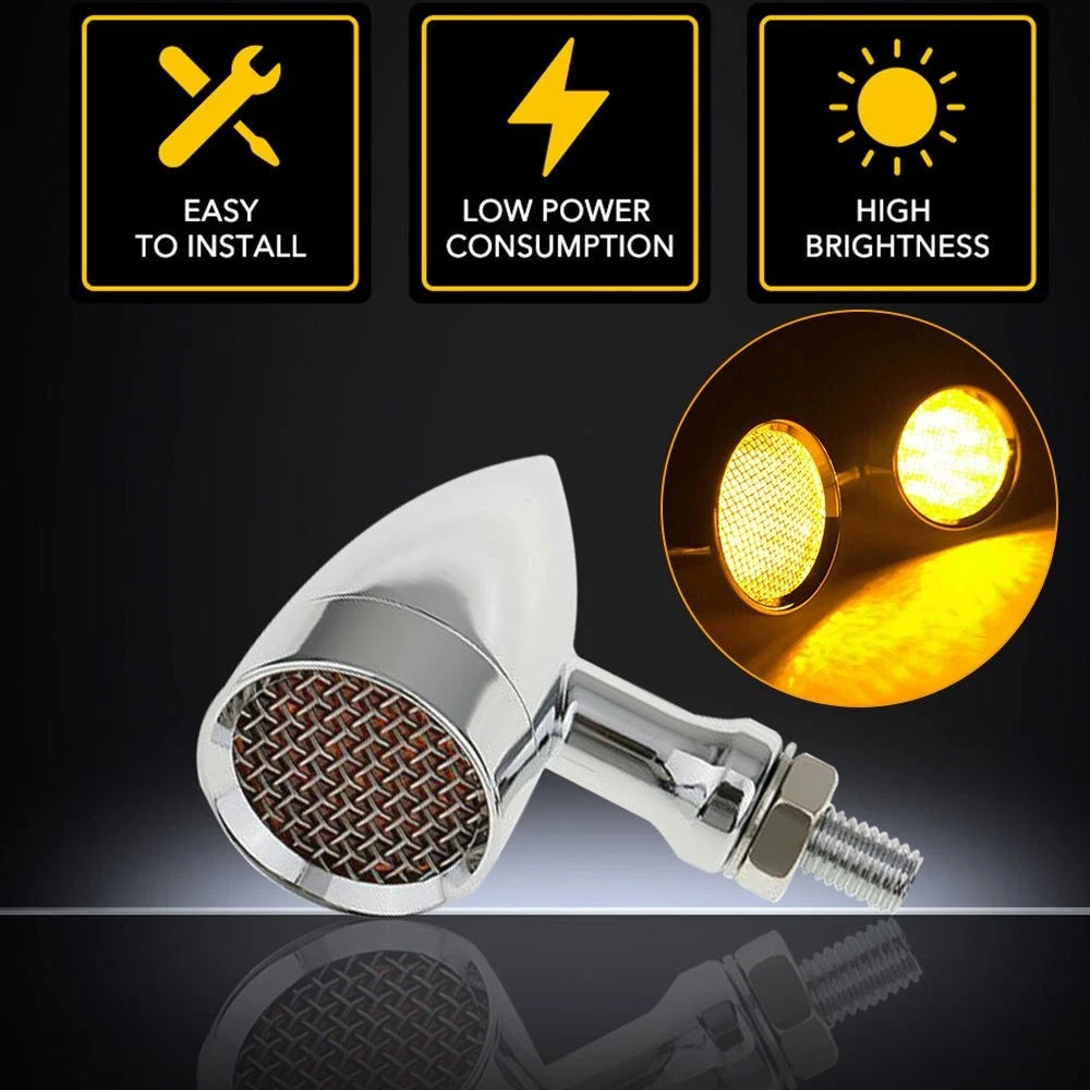 2X Chrome Turn Amber LED Light Bullets for Motorcycle (AUXITO)