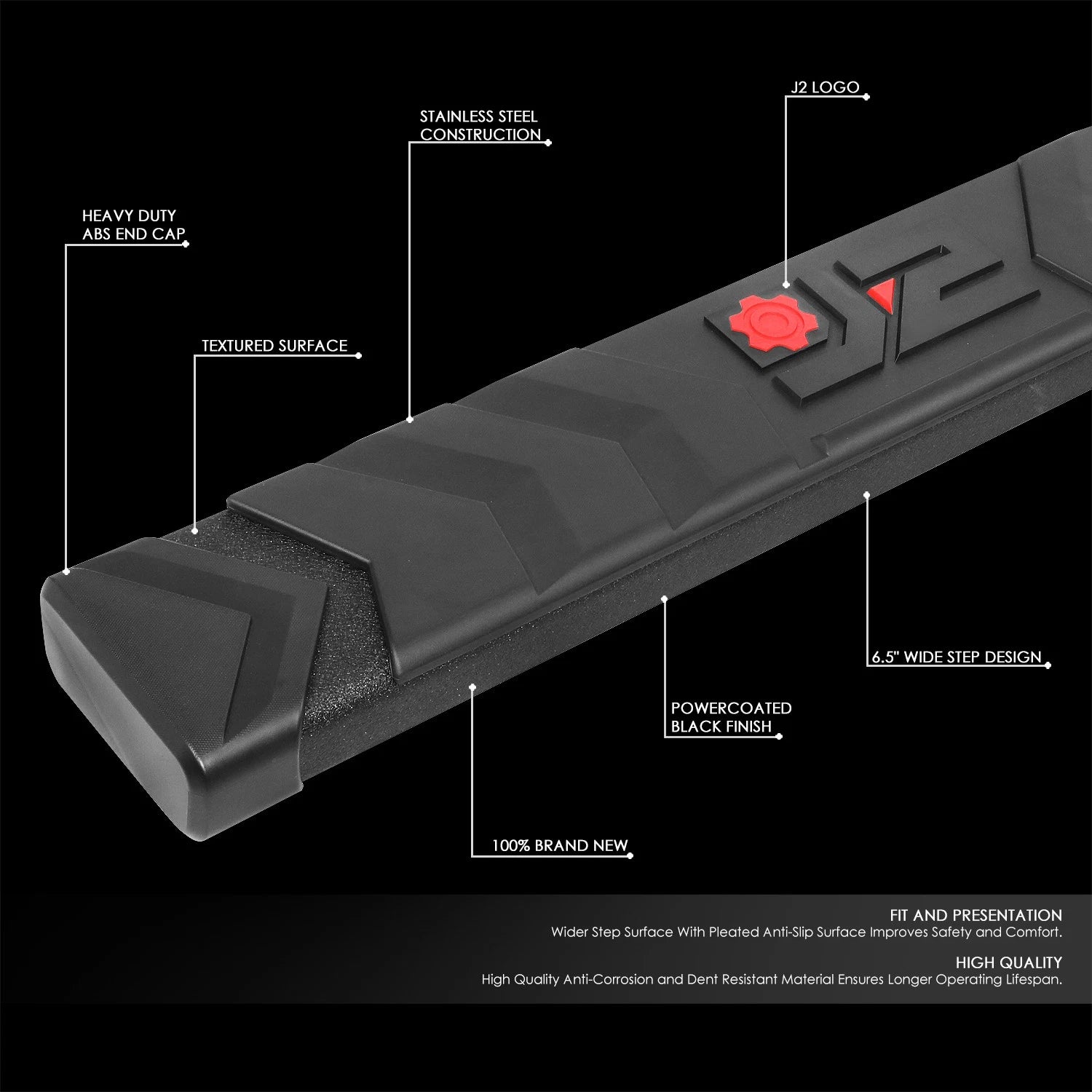 J2 Fit Running Boards for Silverado Sierra Crew Cab (2007–2019) 6.25" Flat Side Step Bar