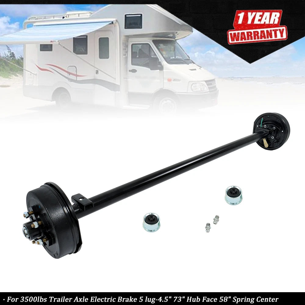 3500lbs Electric Brake Trailer Axle for 5 Lug (73" Hub Face, 58" Spring Center)