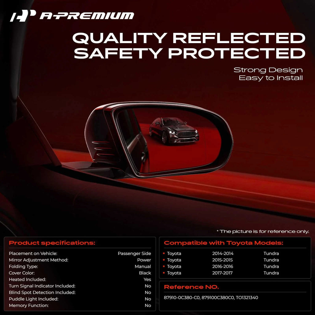 Passenger Power Mirror w/Manual Folding Heated for Toyota Tundra (2014–2017)