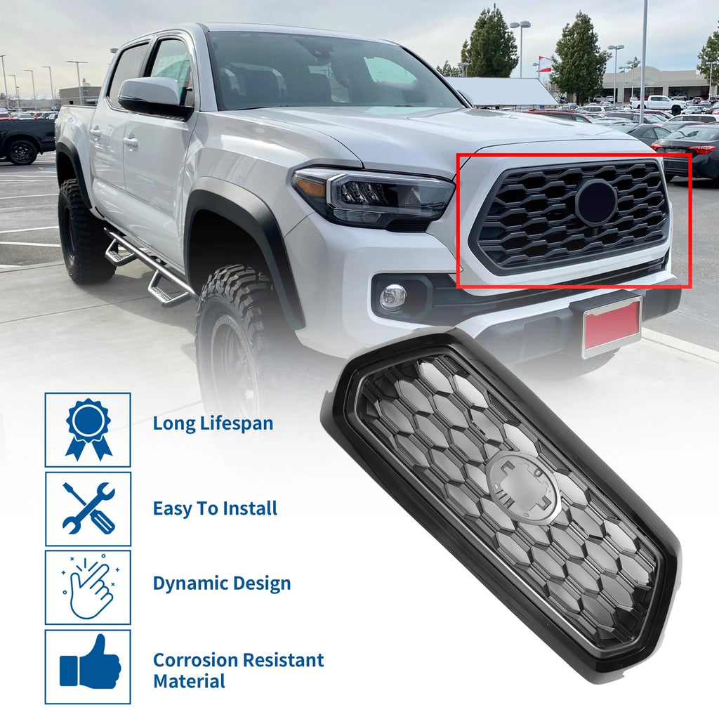 Front Hood Bumper Grille for Toyota Tacoma (2021–2023) Black Deep Gray