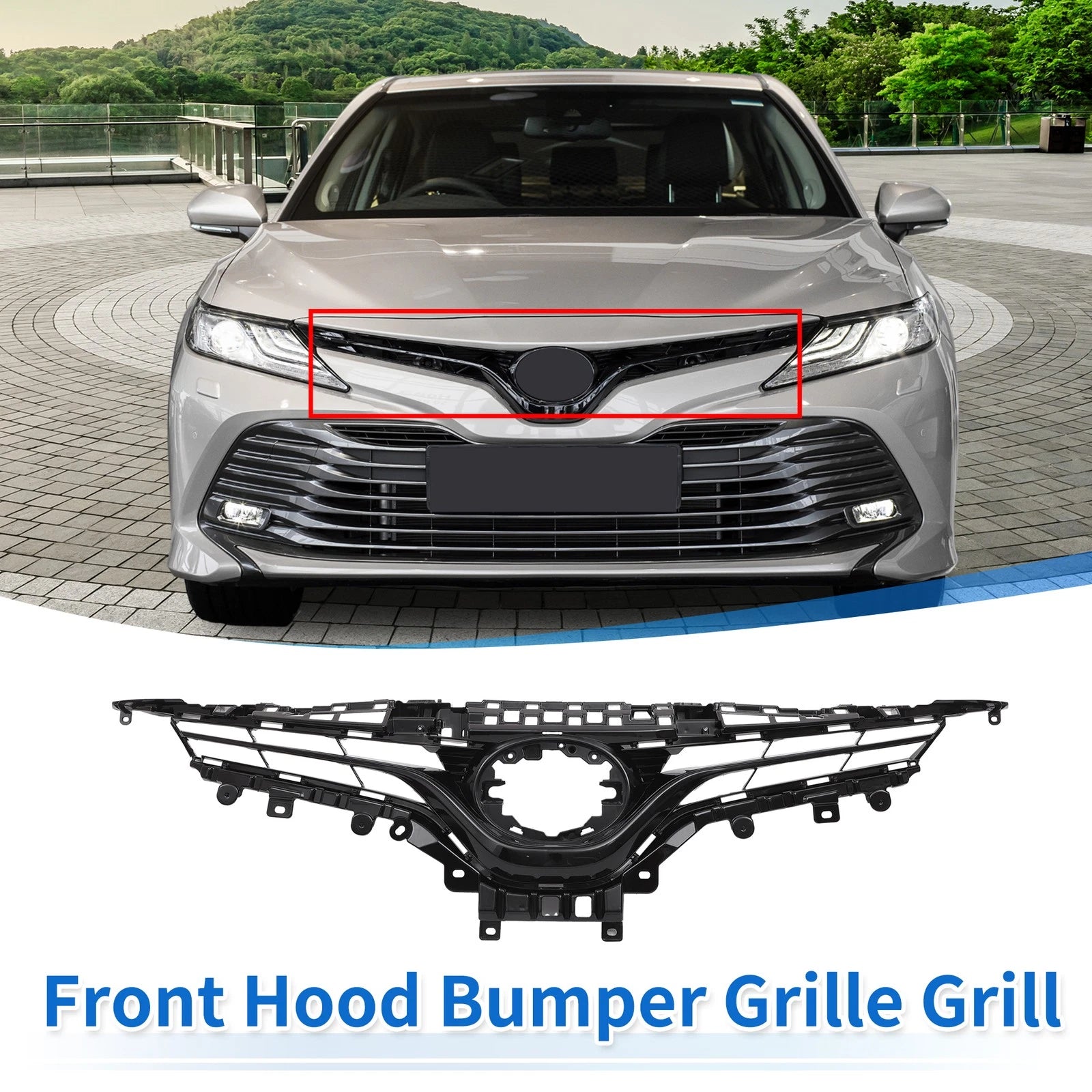 Front Hood Bumper Grille for Toyota Camry LE (2018–2020) Black