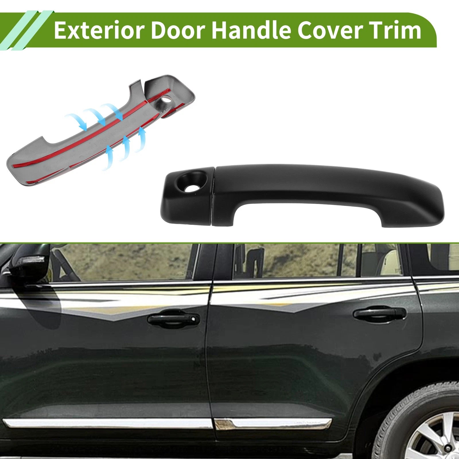 Set of 2 Exterior Door Handle Cover Trim for Toyota FJ Cruiser (2007–2022) Matte Black