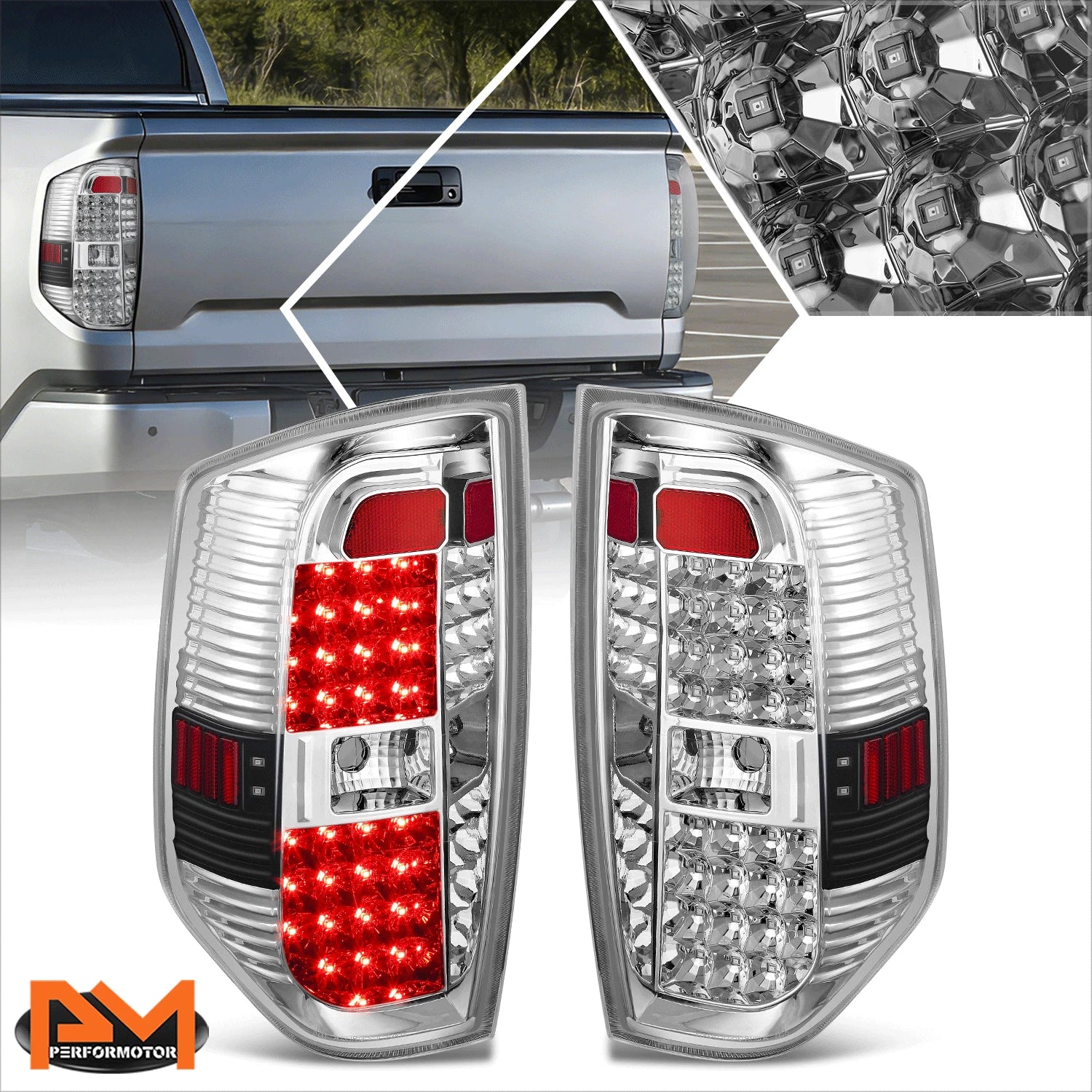 Pair Full LED Tail Lights for Toyota Tundra (2014–2021) Chrome Housing