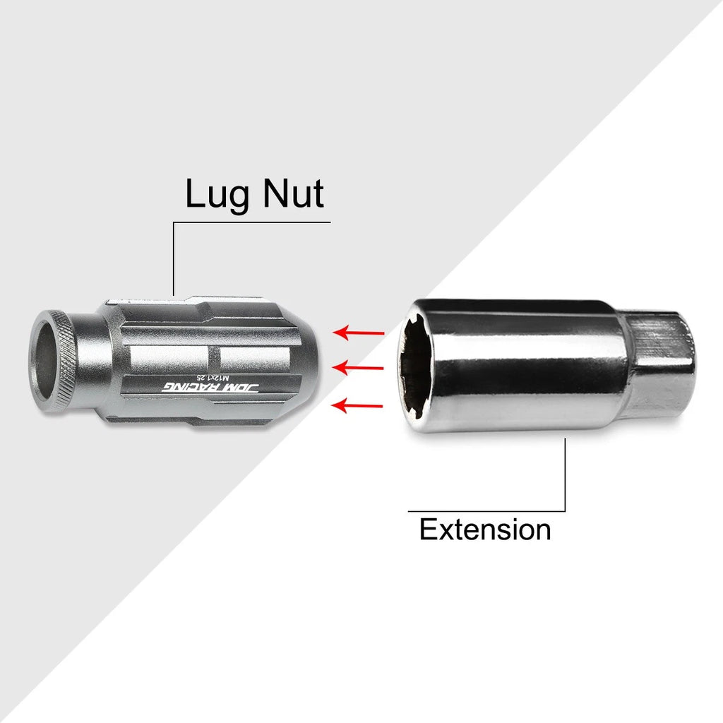 Set of 20 JDM M12X1.25 Gun Metal Open-End Aluminum Rim Lug Nuts + Key