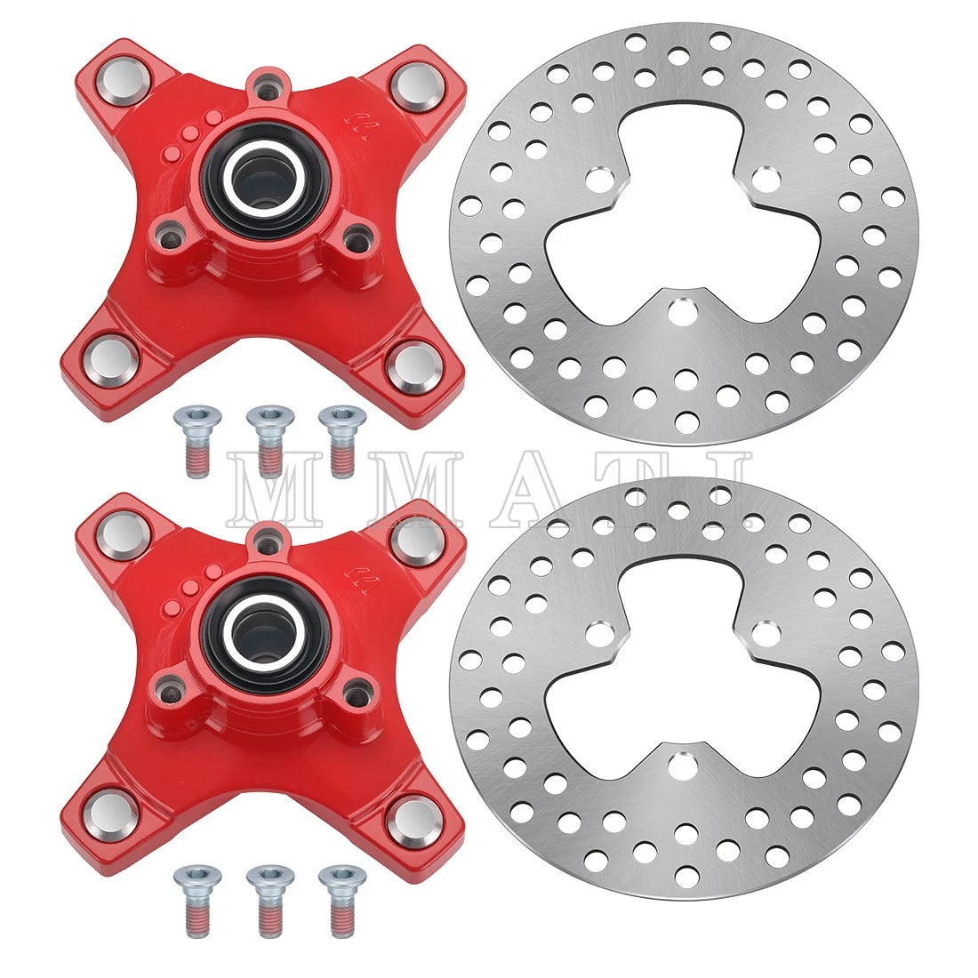 2 Front Red Wheel Hubs w/ Brake Discs for Honda TRX250X (2009–2020) TRX400X (2009–2014)