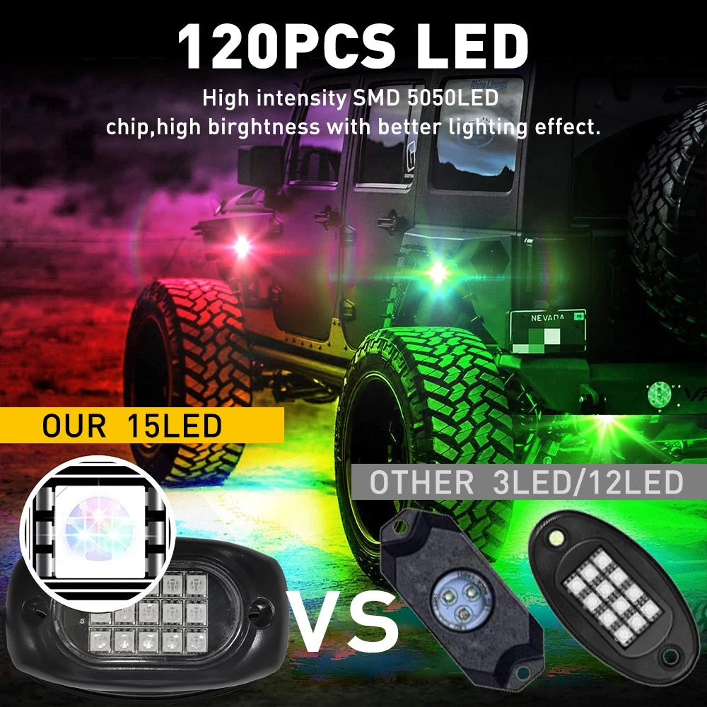 8X RGB LED Rock Neon Underglow Lights for Chevy Silverado (1500, 2500 HD)