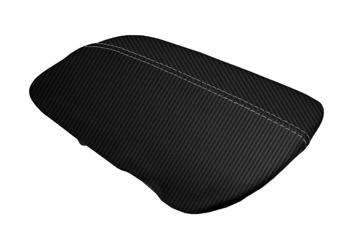 Console Lid Armrest Cover for Ford Mustang (2015–2020) Carbon Fiber Gray Stitch