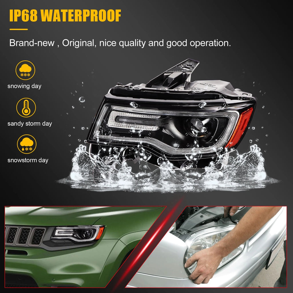 Pair of LED DRL HID Xenon Projector Headlights for Jeep Grand Cherokee (2019–2021)