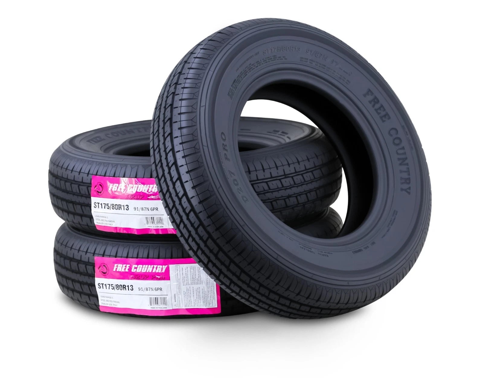 3 Premium Trailer Tires ST175/80R13 Radial 6 Ply LR C w/Scuff Guard for Trailer