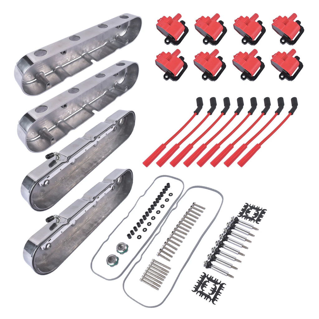2X Polished Finned Cast Aluminum Valve Covers for Chevy LS1 LS2 LS3 (2001–2015) 241-181