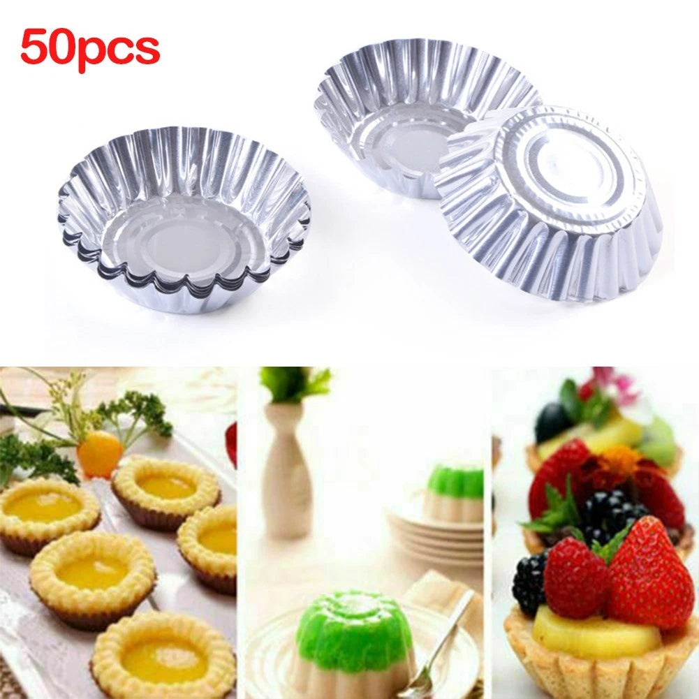 50 Pack Aluminum Egg Tart Molds for Baking Cupcakes and Cookies