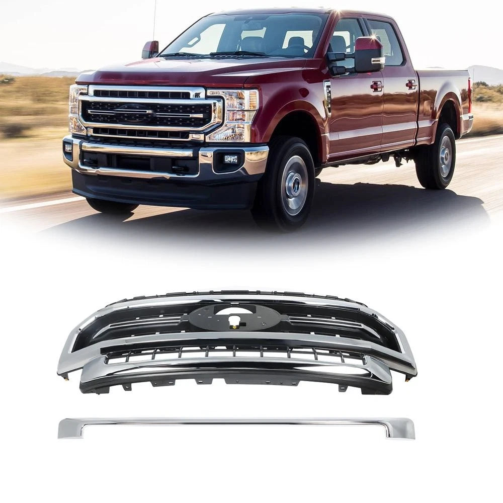 Front Upper Bumper Grille for Ford F-250 F-350 (2020–2022) Black Chrome