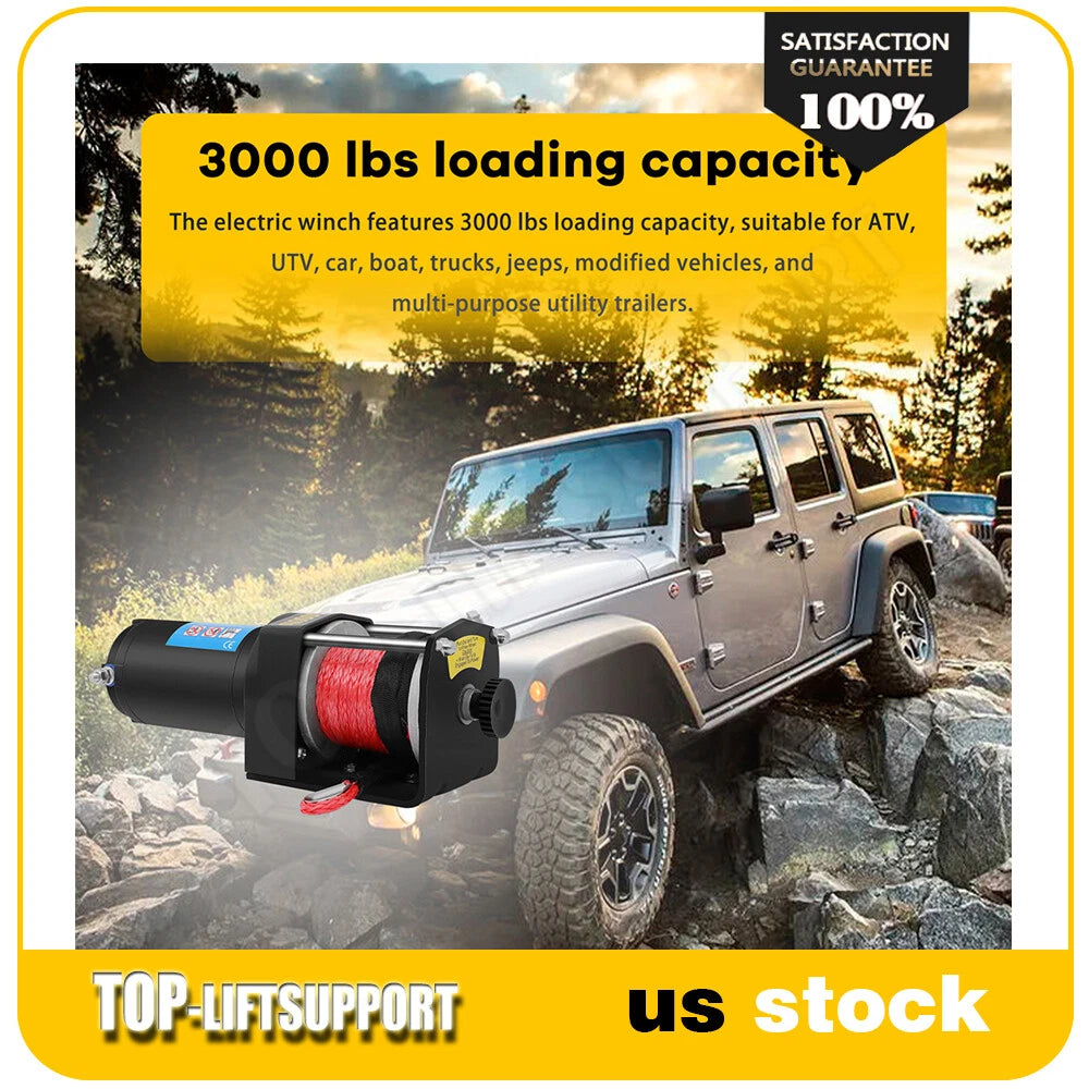 3000LBS Electric Winch for Truck Trailer - Waterproof Synthetic Rope