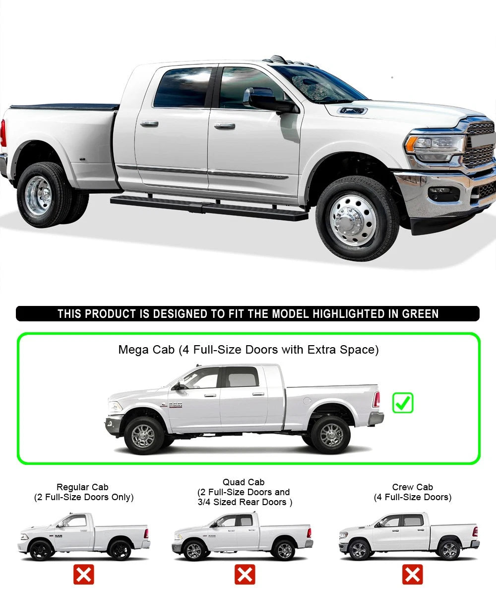 Running Boards for Dodge Ram 2500 3500 Mega Cab (2010-2026) Matte Black