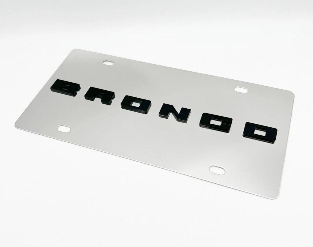 Chrome Metal License Plate for Ford Bronco Block Letters Logo (1966–2023)