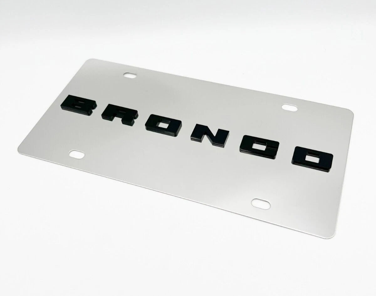Chrome Metal License Plate for Ford Bronco Block Letters Logo (1966–2023)
