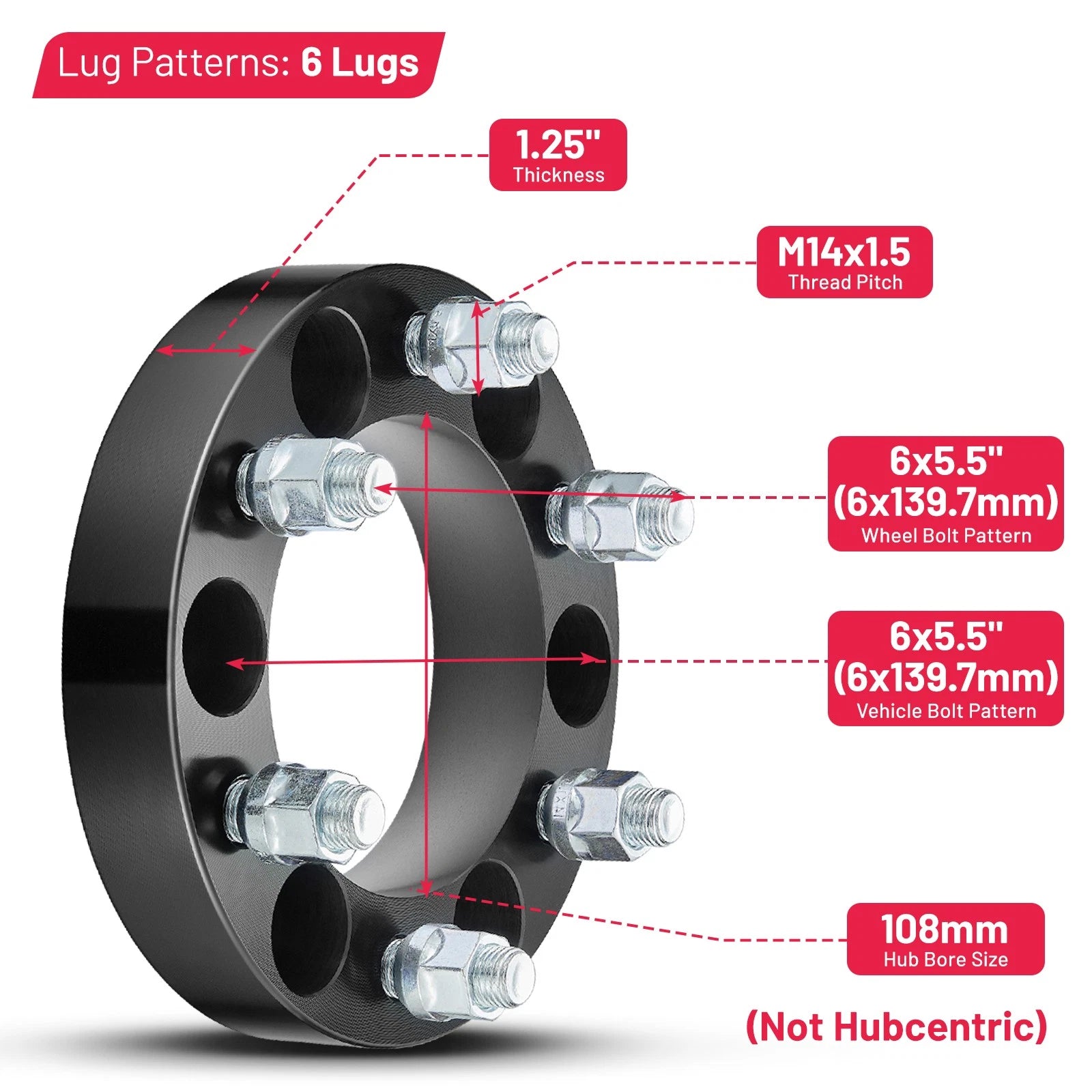 Set of 4 Wheel Spacers 1.25" for Chevrolet Express (1996-2021)